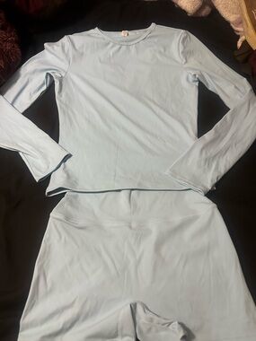 Light Blue Long Sleeve Top and Matching Bottoms Set